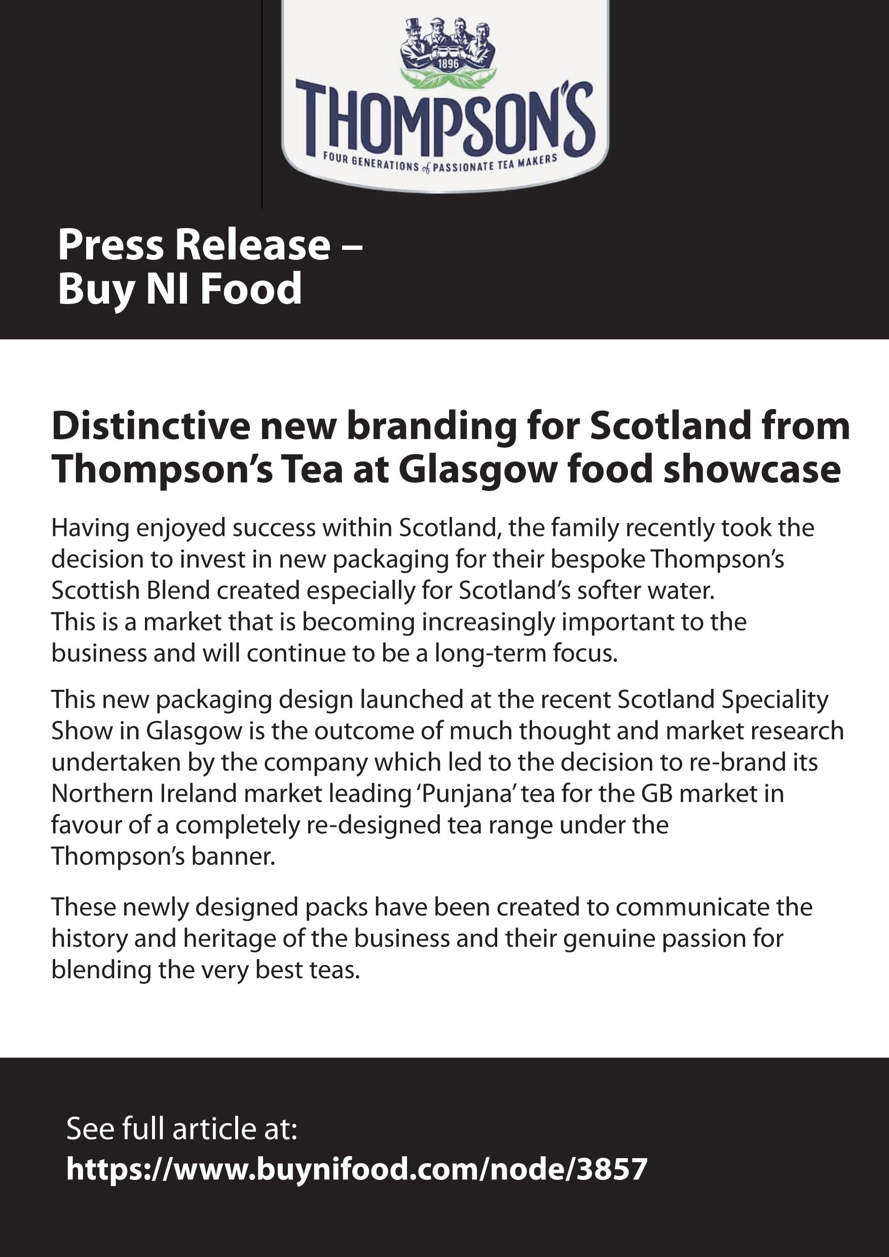 Distinctive new branding for Scotland from Thompson’s Tea at Glasgow food showcase
